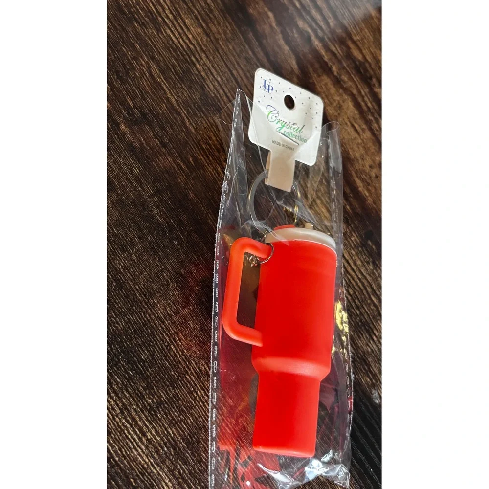Crystal Collection Neon Orange Silicone Tumbler Keychain Mini Mug Charm